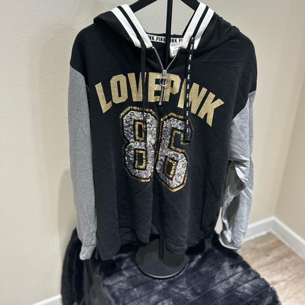 Victoria's Secret Love Pink Black and Gray Hoodie